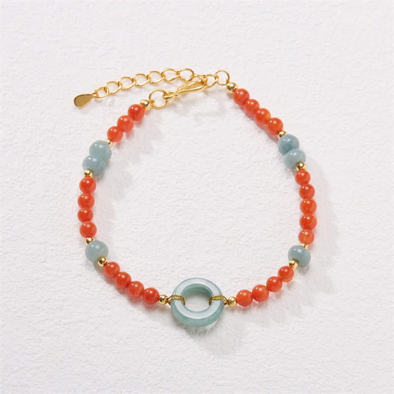 Natural Red Agate & Jade Bracelet with Peace Buckle for Confidence
