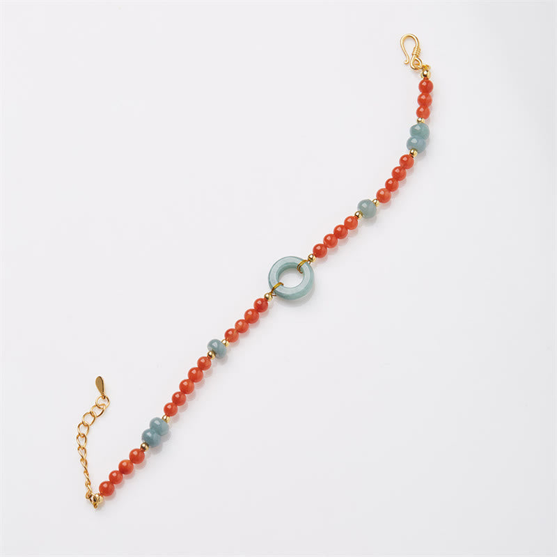 Natural Red Agate & Jade Bracelet with Peace Buckle for Confidence