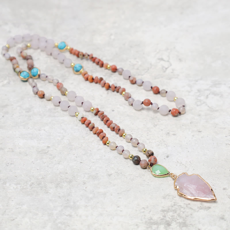 Natural Rose Quartz Arrowhead Necklace for Healing & Love