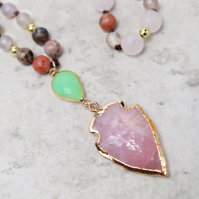 Natural Rose Quartz Arrowhead Necklace for Healing & Love