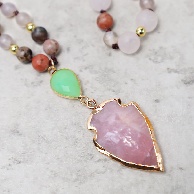 Natural Rose Quartz Arrowhead Necklace for Healing & Love