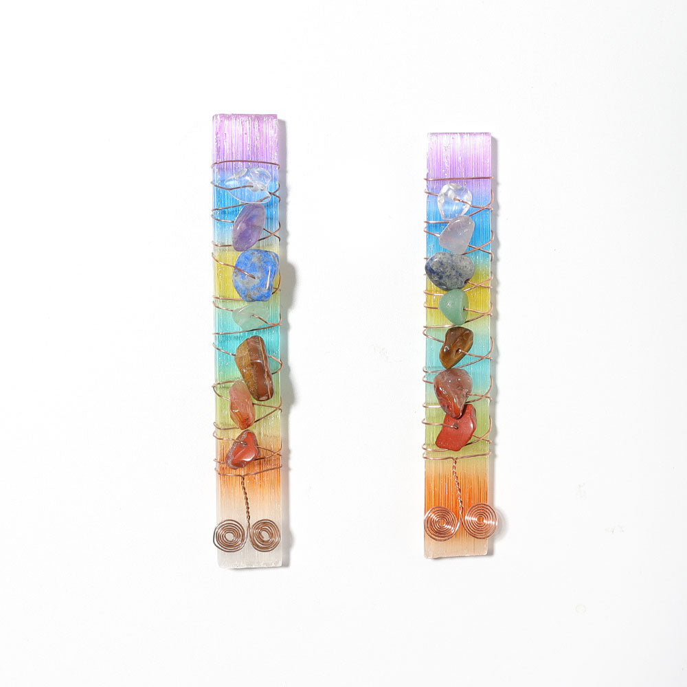 Natural Selenite Stick 3.4in with 7 Chakra Healing Stones