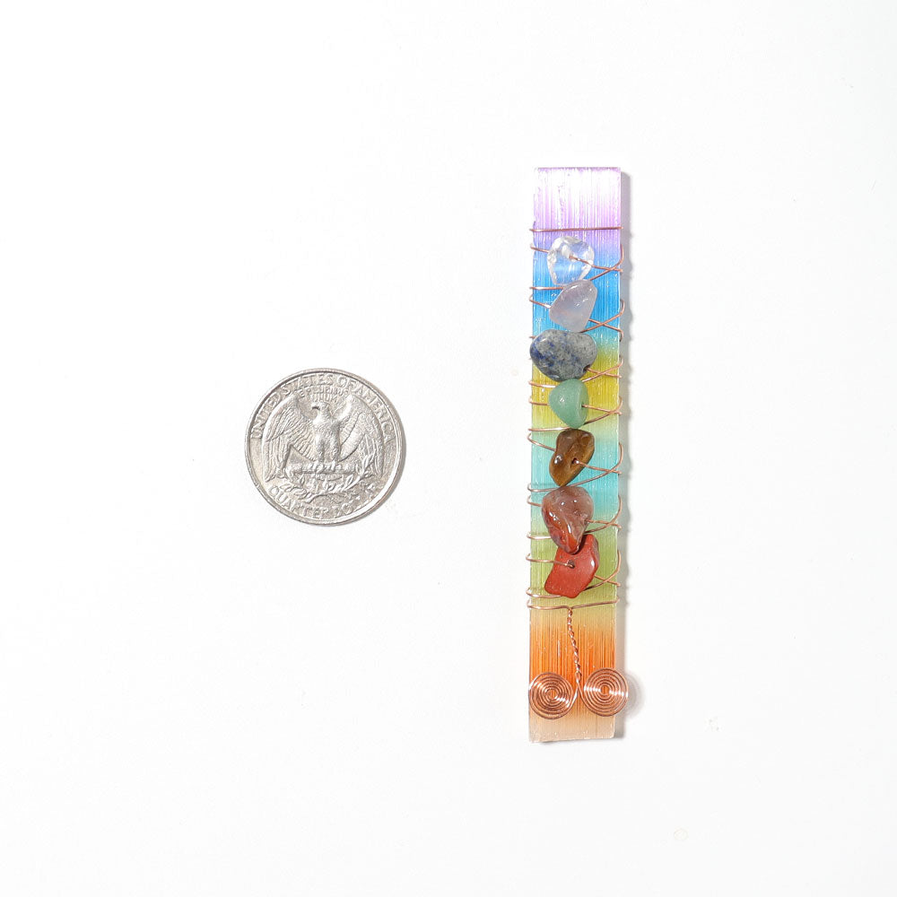 Natural Selenite Stick 3.4in with 7 Chakra Healing Stones