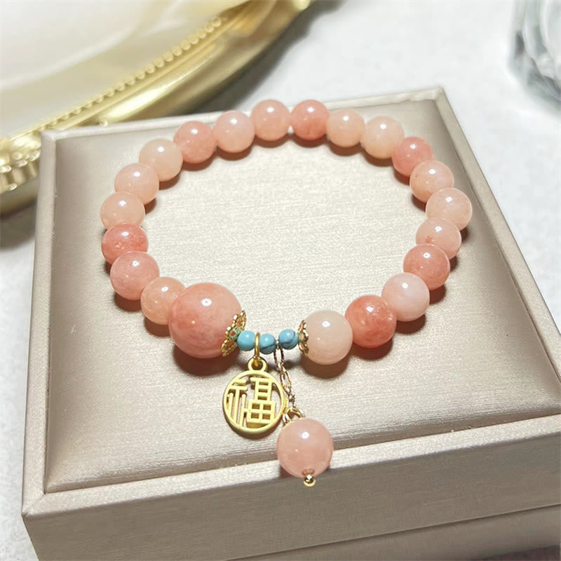 Natural Stone Turquoise Fu Character Luck Bracelet