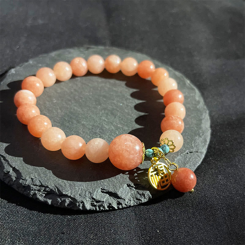 Natural Stone Turquoise Fu Character Luck Bracelet