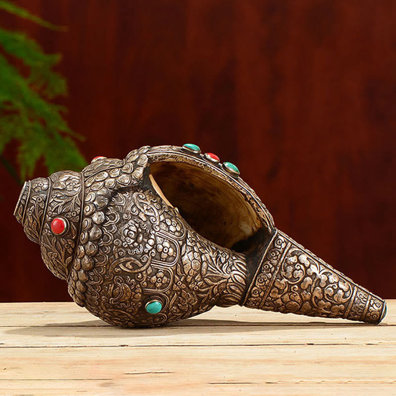 Natural Tibetan Shankha Conch Shell with Eight Auspicious Symbols | Zen Decor