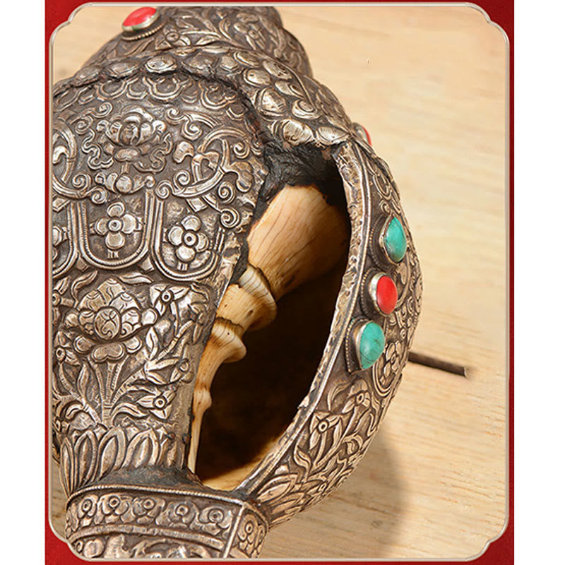 Natural Tibetan Shankha Conch Shell with Eight Auspicious Symbols | Zen Decor