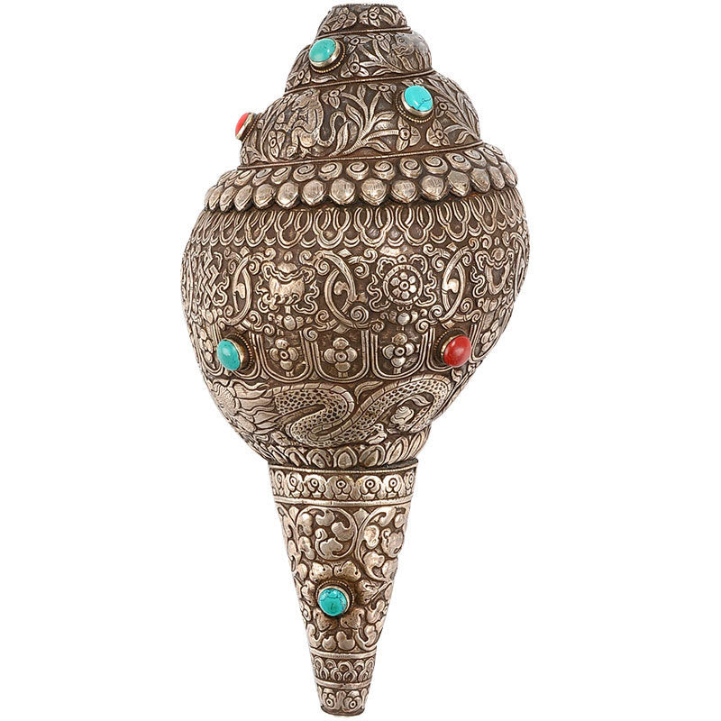 Natural Tibetan Shankha Conch Shell with Eight Auspicious Symbols | Zen Decor