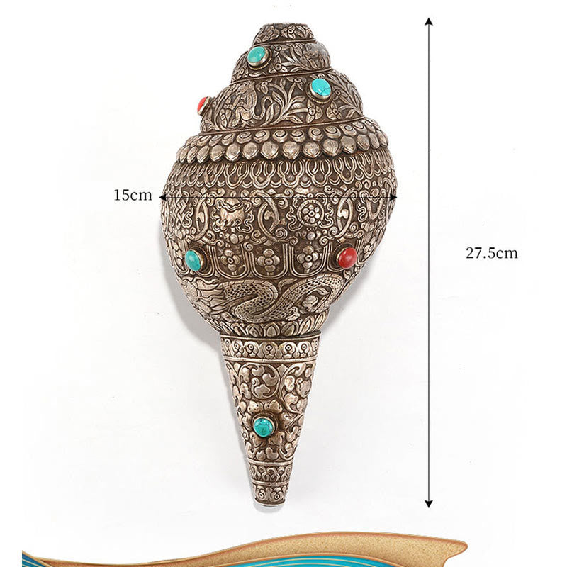 Natural Tibetan Shankha Conch Shell with Eight Auspicious Symbols | Zen Decor