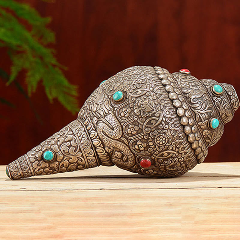 Natural Tibetan Shankha Conch Shell with Eight Auspicious Symbols | Zen Decor
