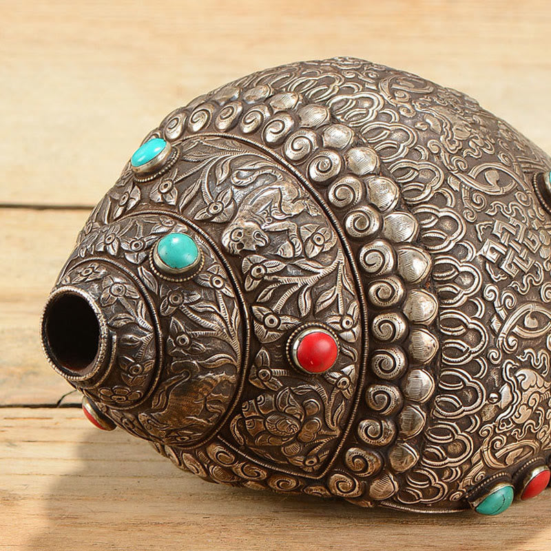 Natural Tibetan Shankha Conch Shell with Eight Auspicious Symbols | Zen Decor