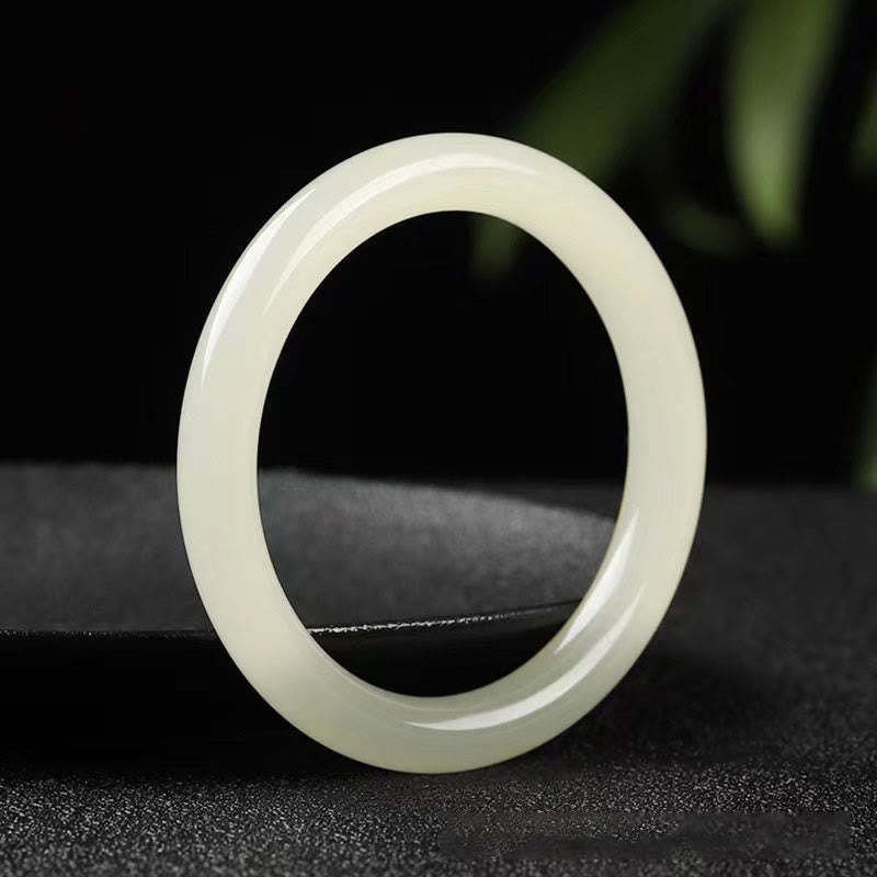 Natural White Green Jade Bangle Bracelet for Prosperity 56mm