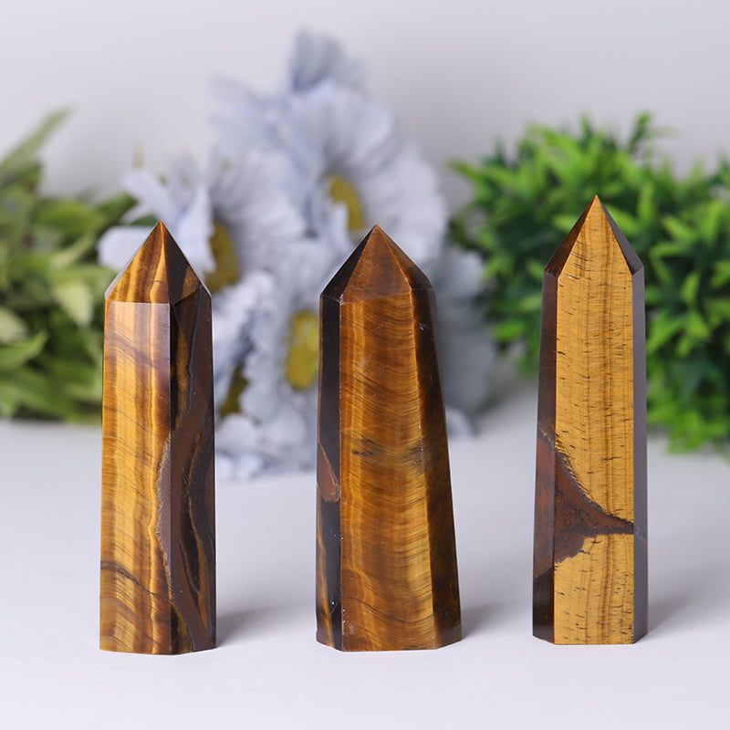 Natural Yellow Tiger Eye Crystal Point Wands 2.4-4.5 Inch
