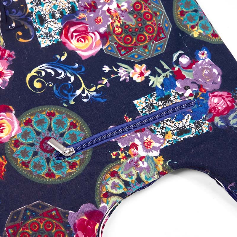 Navy Blue Cotton Flower Pattern Crossbody Bag Shoulder Purse