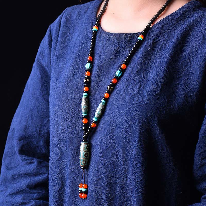 Nine-Eye Dzi Bead Dragon Protection Necklace 50cm