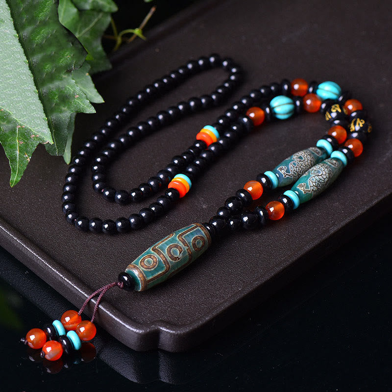Nine-Eye Dzi Bead Dragon Protection Necklace 50cm