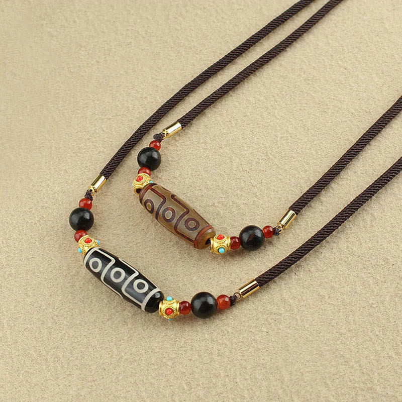 Nine-Eye Dzi Bead Protection Necklace | Tibetan Agate Pendant