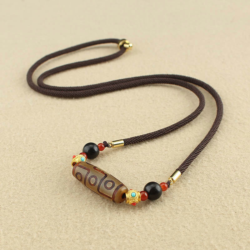 Nine-Eye Dzi Bead Protection Necklace | Tibetan Agate Pendant