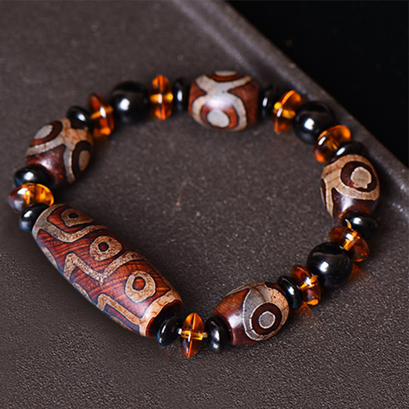 Nine-Eye Dzi Bead Wealth Protection Agate Bracelet