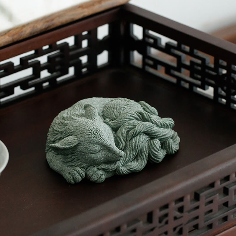 Nine-Tailed Fox Sandstone Home Zen Decor Figurine 10cm