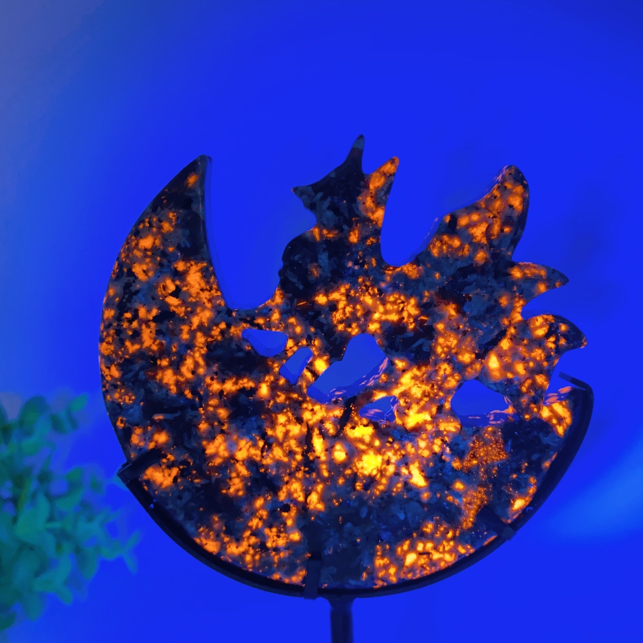 Nine-Tails Fox Crystal Carving with Moon Stand 4-inch