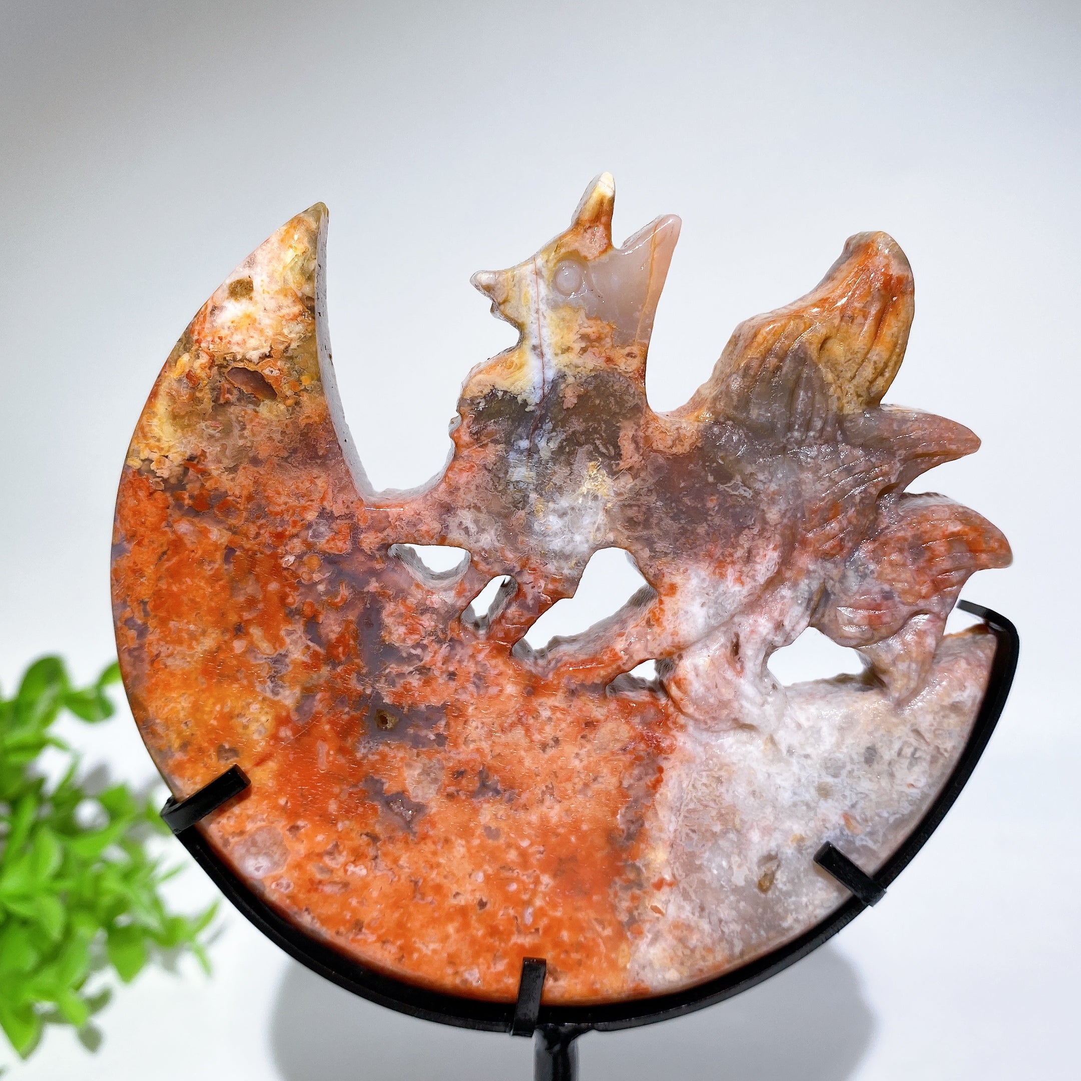 Nine-Tails Fox Crystal Carving with Moon Stand 4-inch