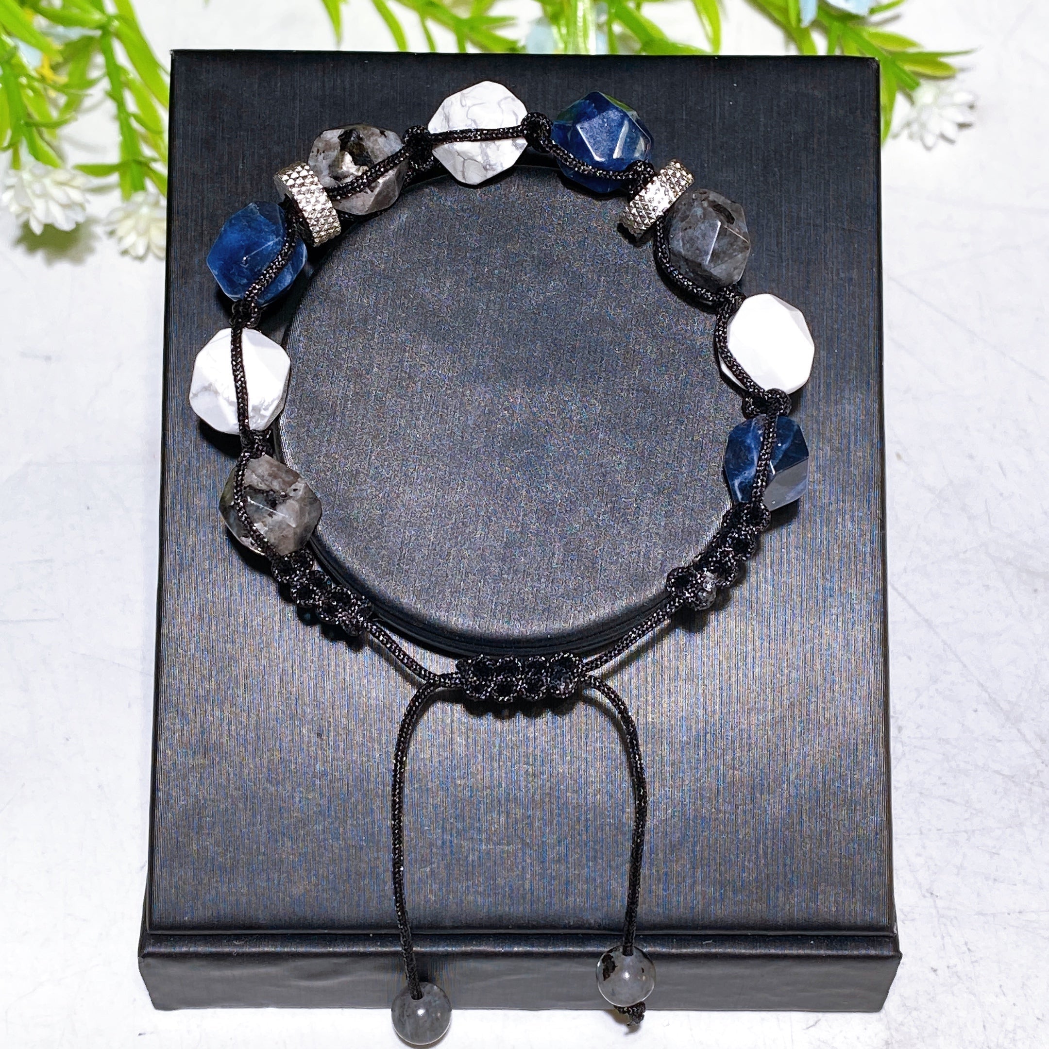 Obsidian Cross Adjustable Crystal Healing Bracelet 6mm & 10mm