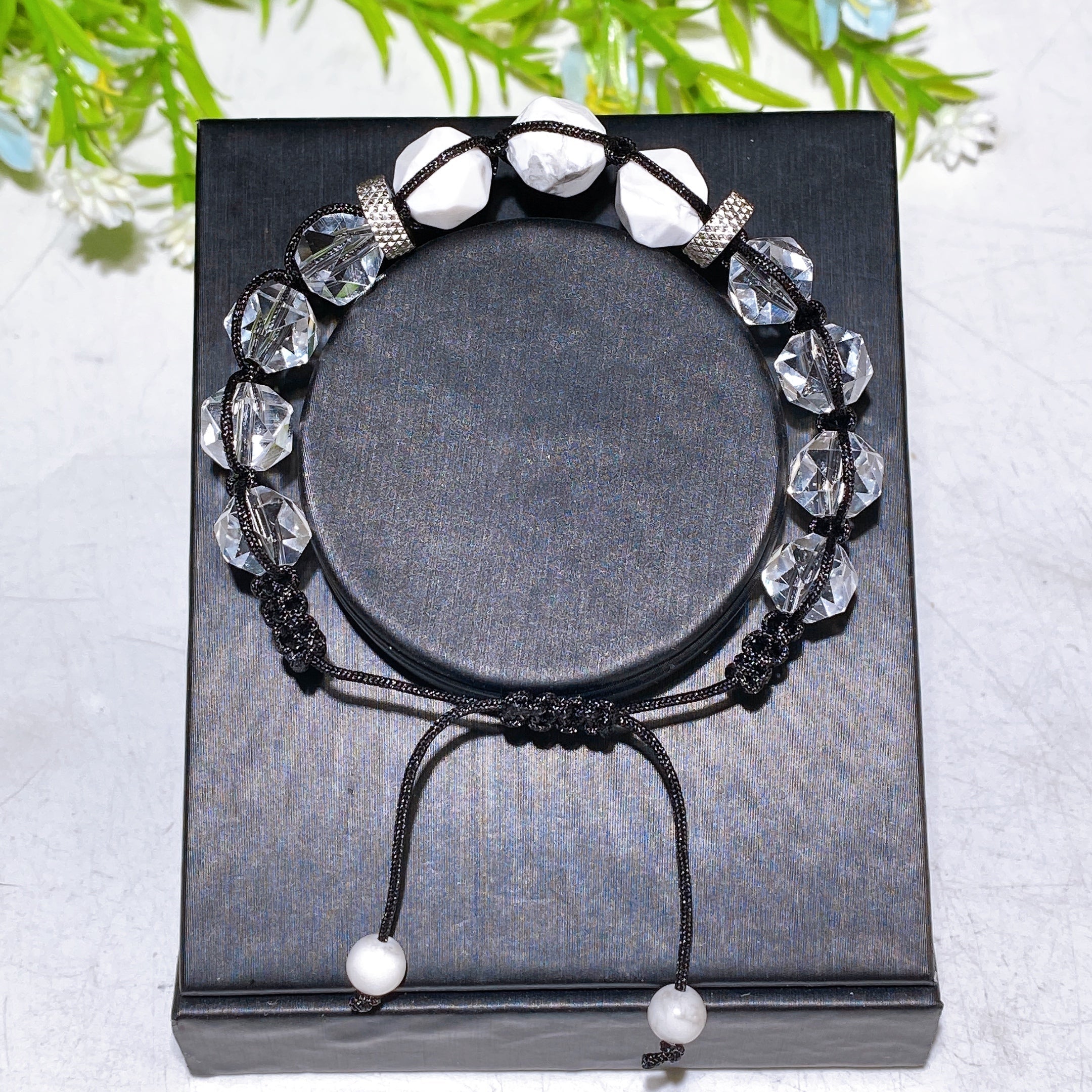 Obsidian Cross Adjustable Crystal Healing Bracelet 6mm & 10mm