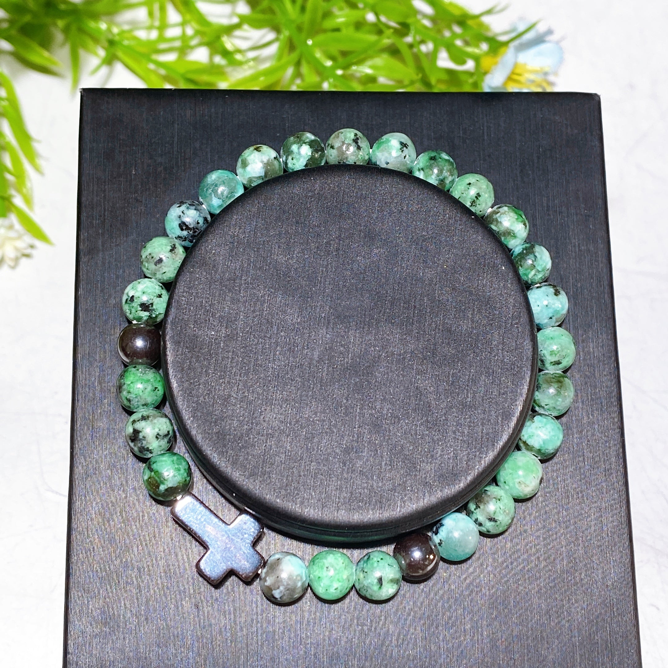 Obsidian Cross Adjustable Crystal Healing Bracelet 6mm & 10mm