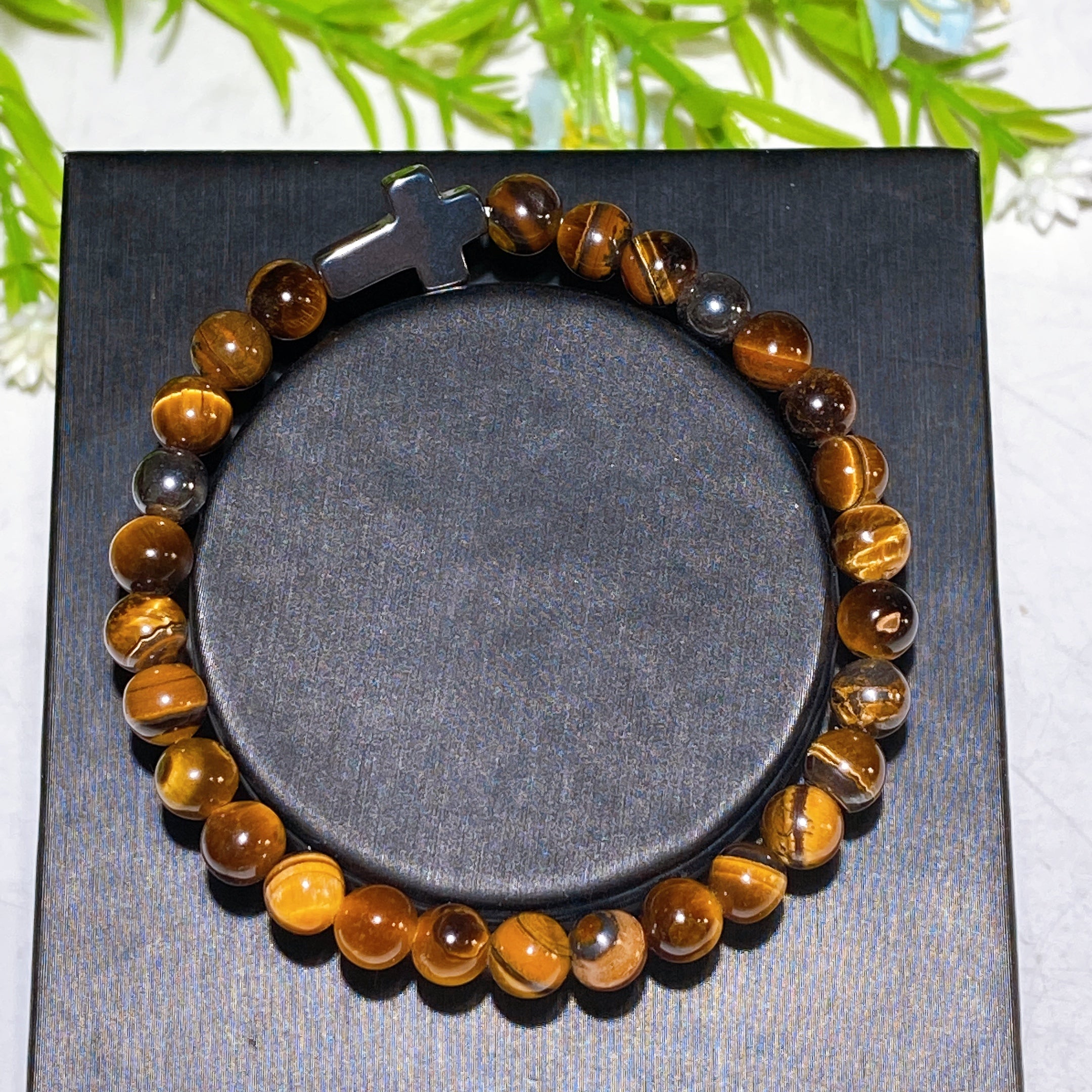 Obsidian Cross Adjustable Crystal Healing Bracelet 6mm & 10mm