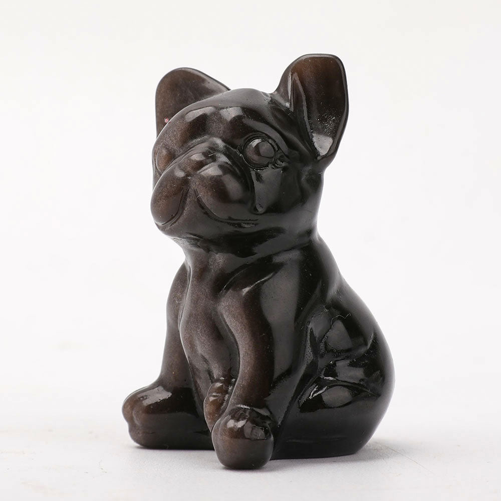 Obsidian Crystal Dog Carving 2.4 Inch Figurine