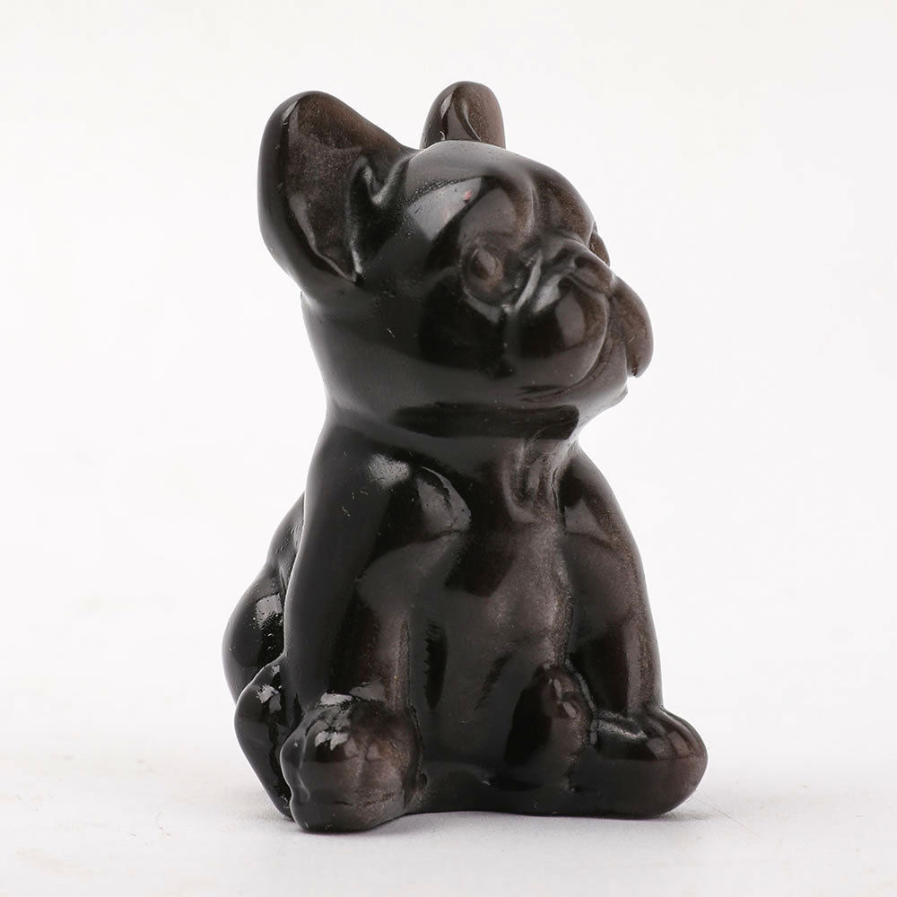 Obsidian Crystal Dog Carving 2.4 Inch Figurine
