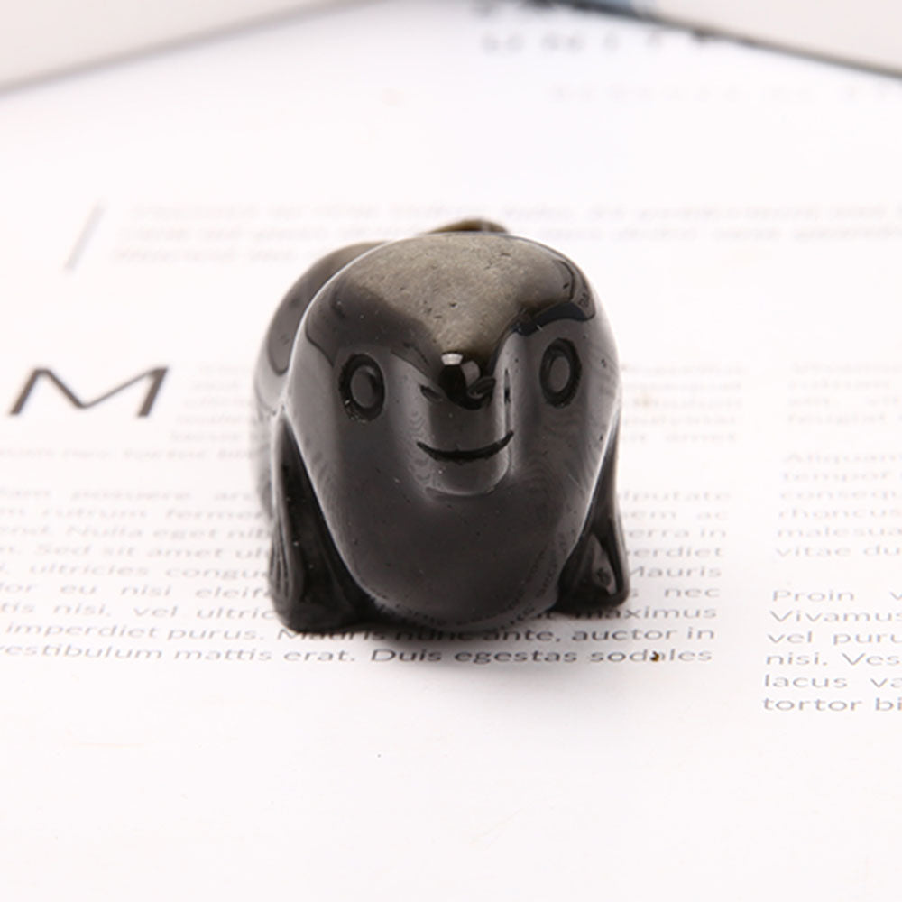 Obsidian Sea Lion Crystal Carving Figurine for Meditation