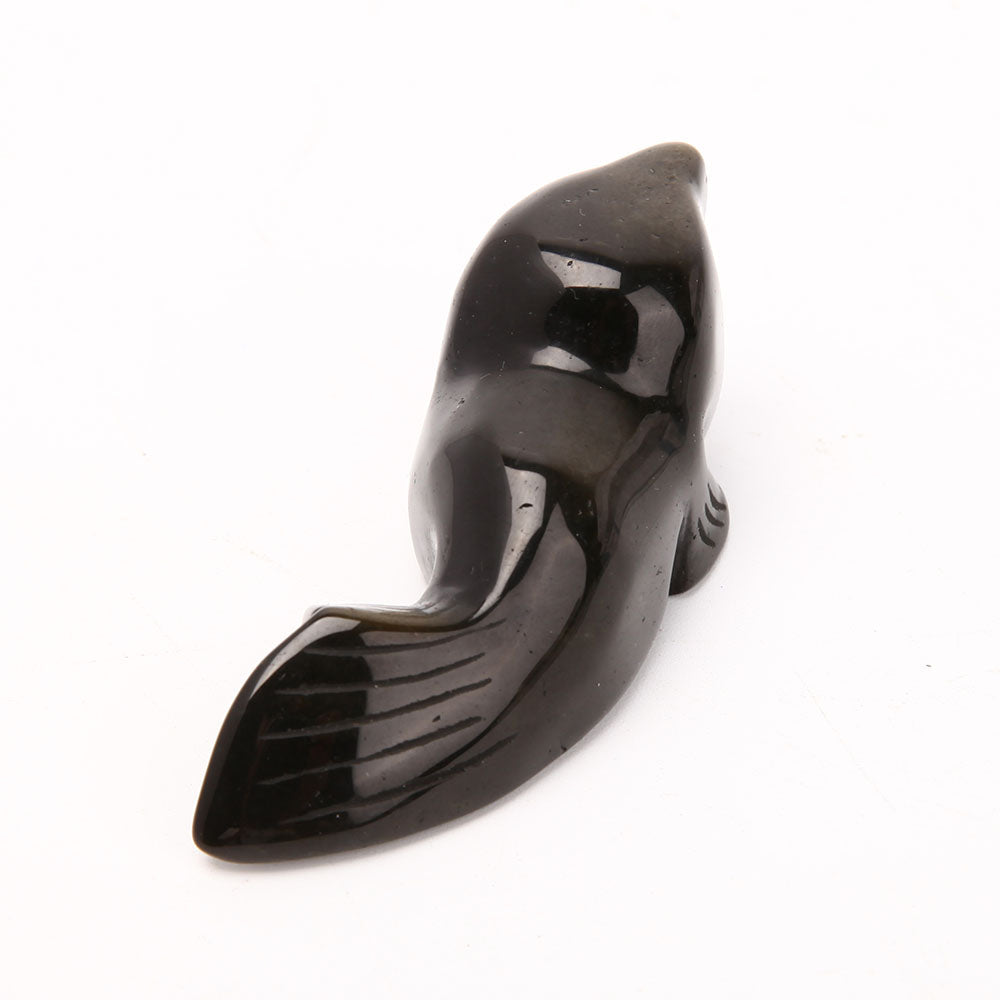 Obsidian Sea Lion Crystal Carving Figurine for Meditation