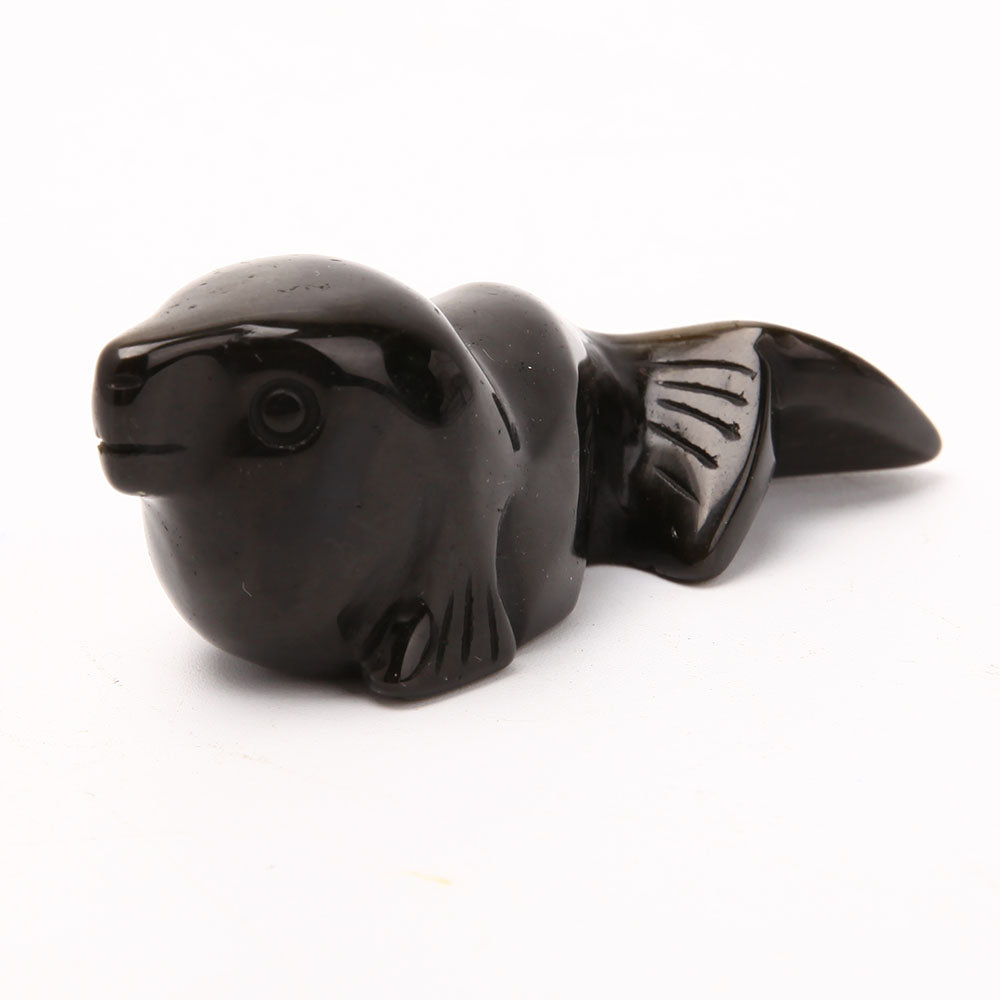 Obsidian Sea Lion Crystal Carving Figurine for Meditation