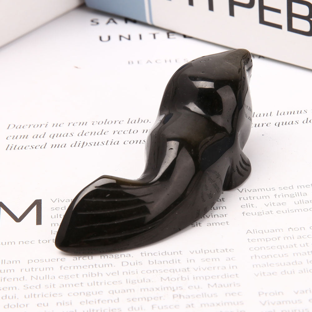Obsidian Sea Lion Crystal Carving Figurine for Meditation