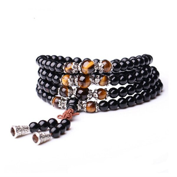 Obsidian Tiger Eye Mala Bracelet for Meditation