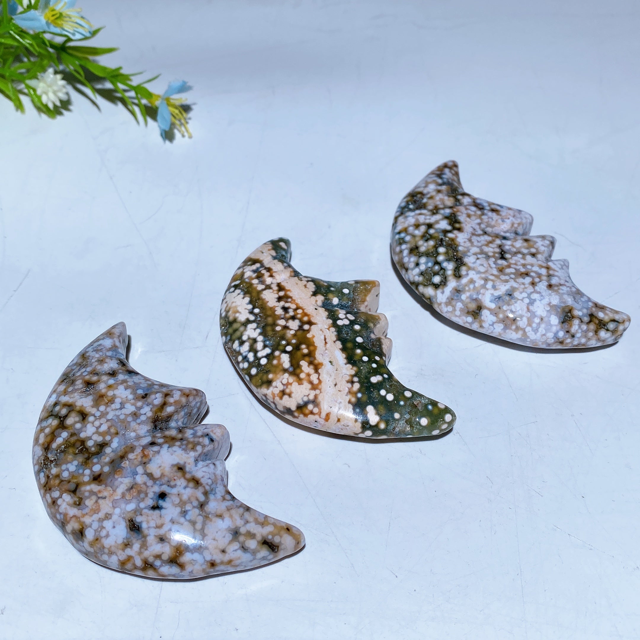 Ocean Jasper Moon Face Crystal Figurine 2.6-3.2 Inch Healing Carving