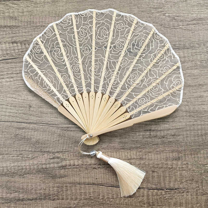 OldLace Rose Embroidery Chinese Folding Fan 22cm