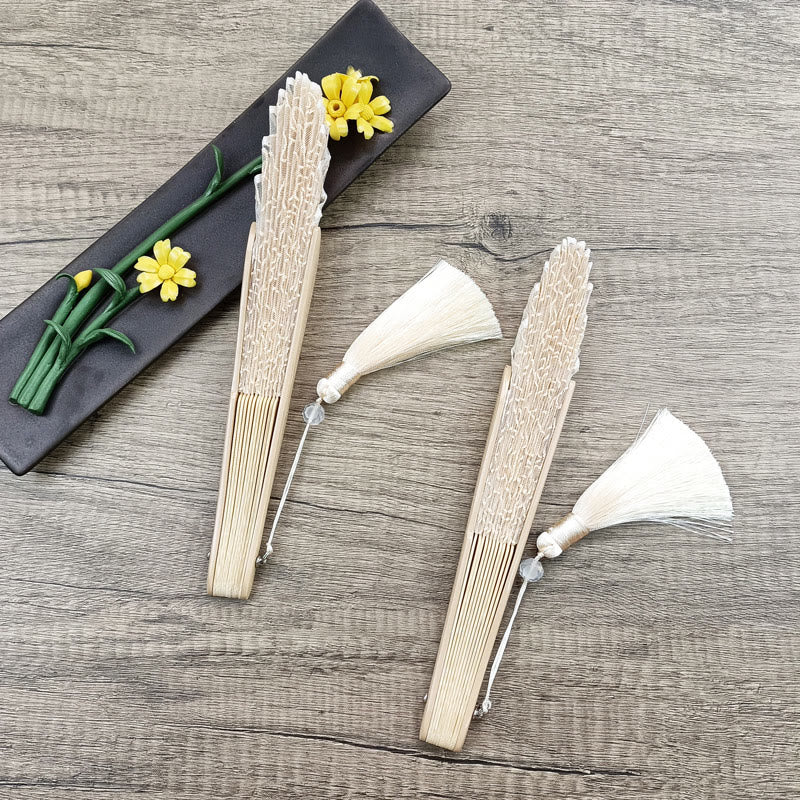 OldLace Rose Embroidery Chinese Folding Fan 22cm