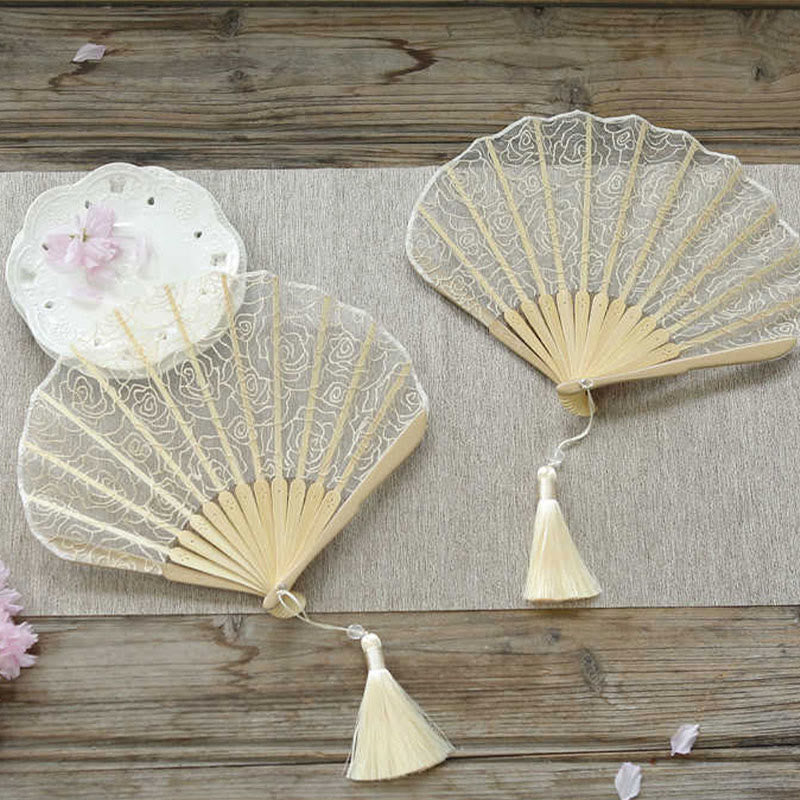 OldLace Rose Embroidery Chinese Folding Fan 22cm