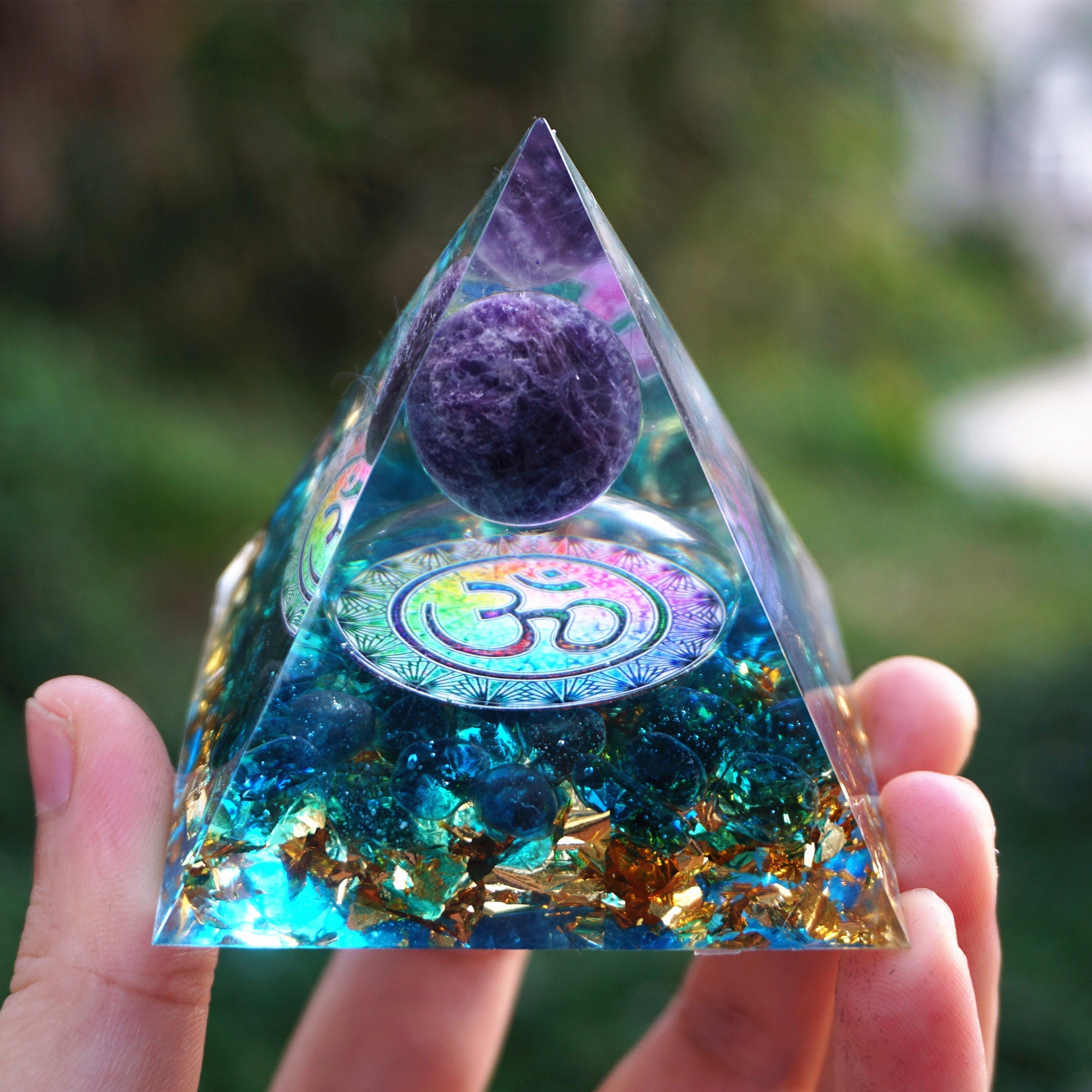 Om Amethyst Sphere Orgone Pyramid for Meditation