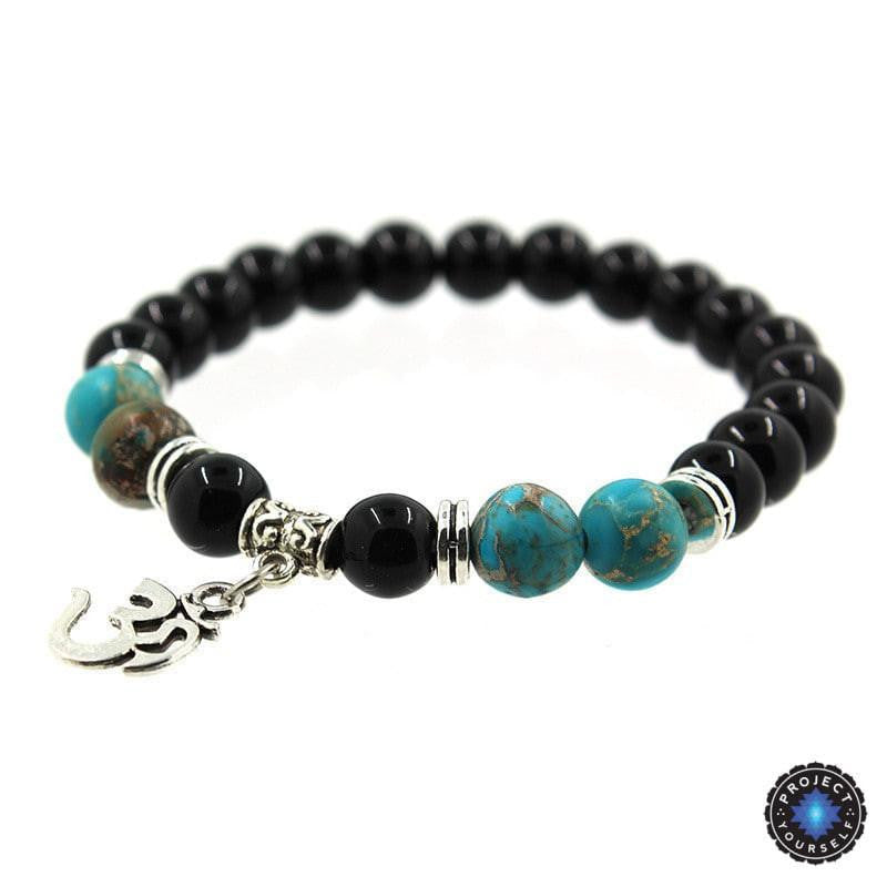 Om Charm Agate Bracelet - Symbolic Jewelry