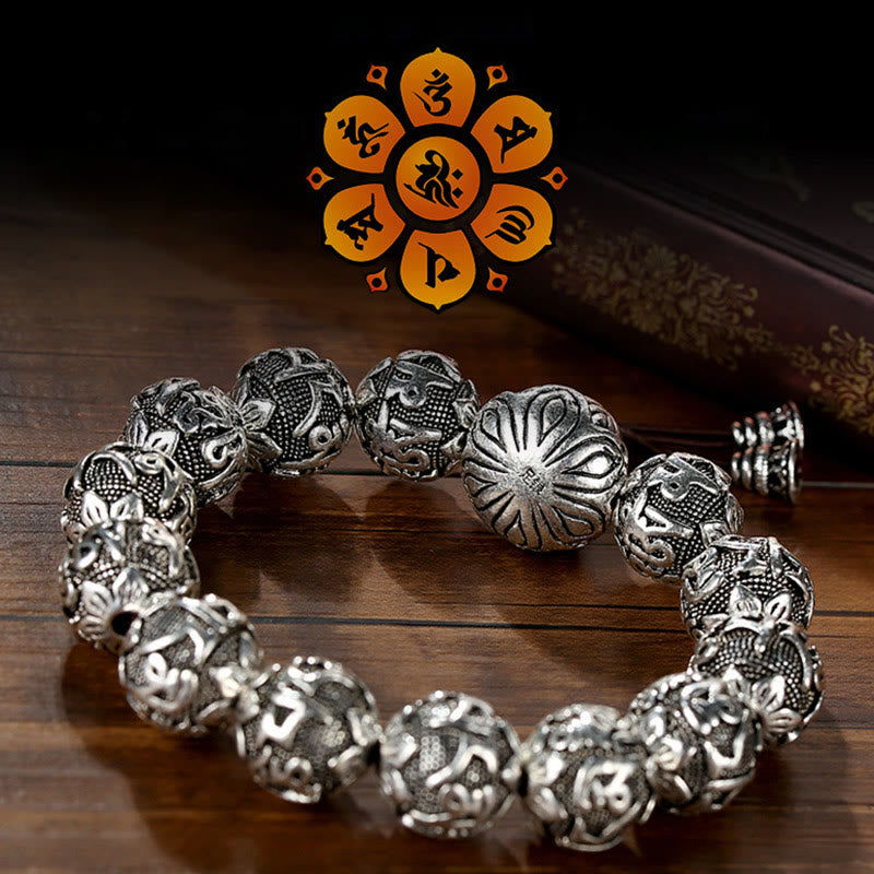 Om Mani Padme Hum Alloy Bracelet | 8mm Spiritual Protection Beads
