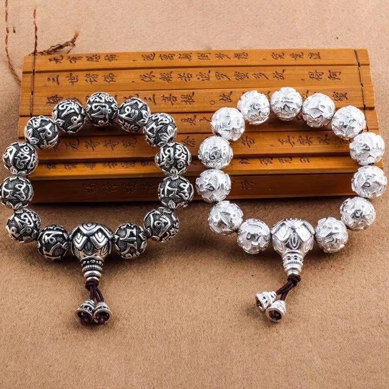 Om Mani Padme Hum Alloy Bracelet | 8mm Spiritual Protection Beads