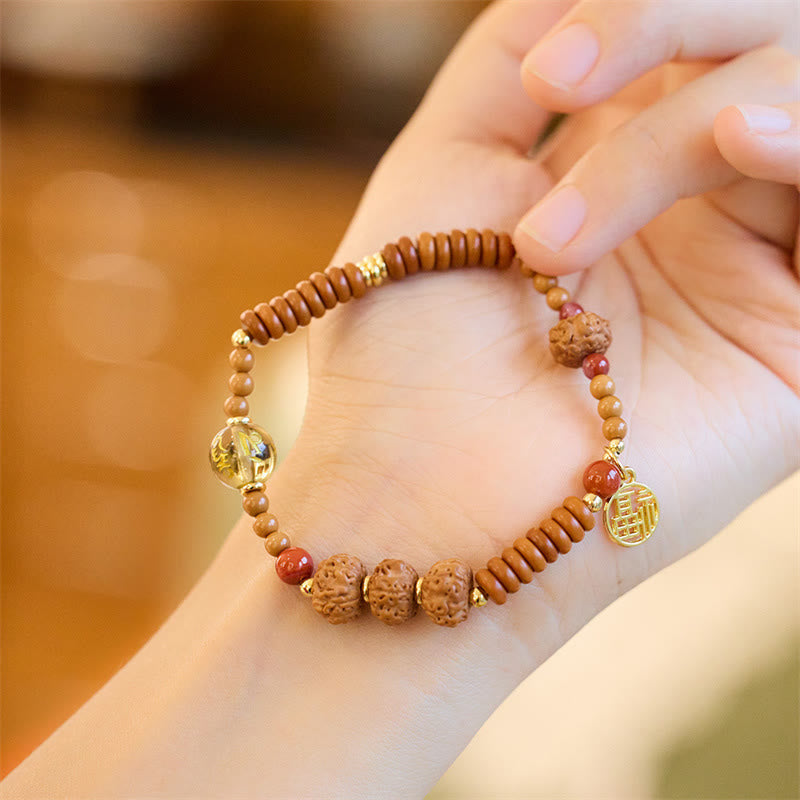 Om Mani Padme Hum Bracelet Bodhi Seed and Black Onyx