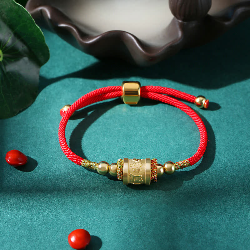 Om Mani Padme Hum Bracelet in Sterling Silver with Lucky Red String