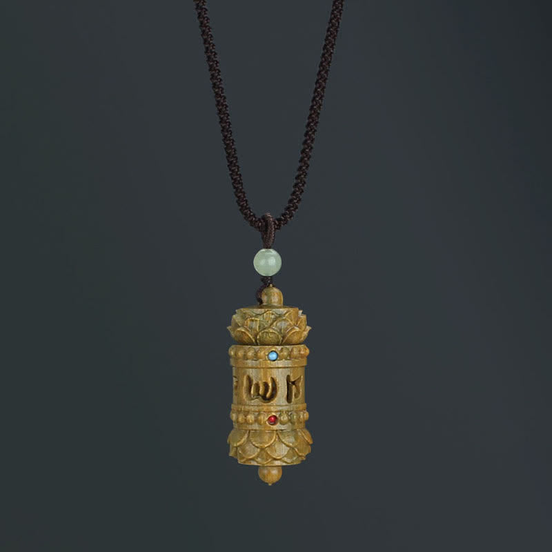Om Mani Padme Hum Green Sandalwood Necklace for Soothing Peace