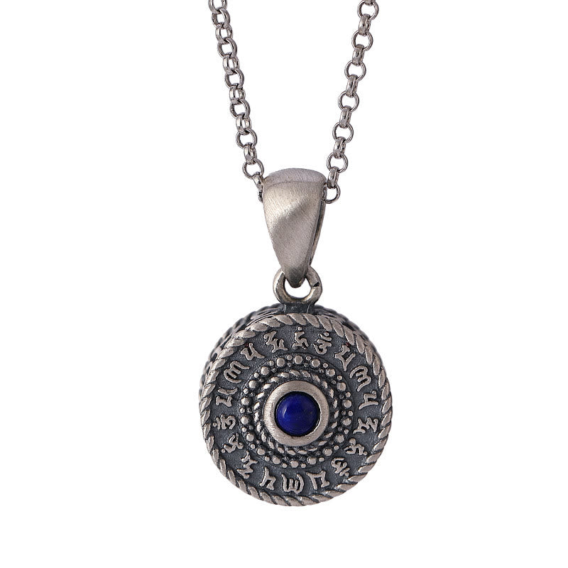 Om Mani Padme Hum Necklace in 925 Sterling Silver with Lazurite | Love & Peace