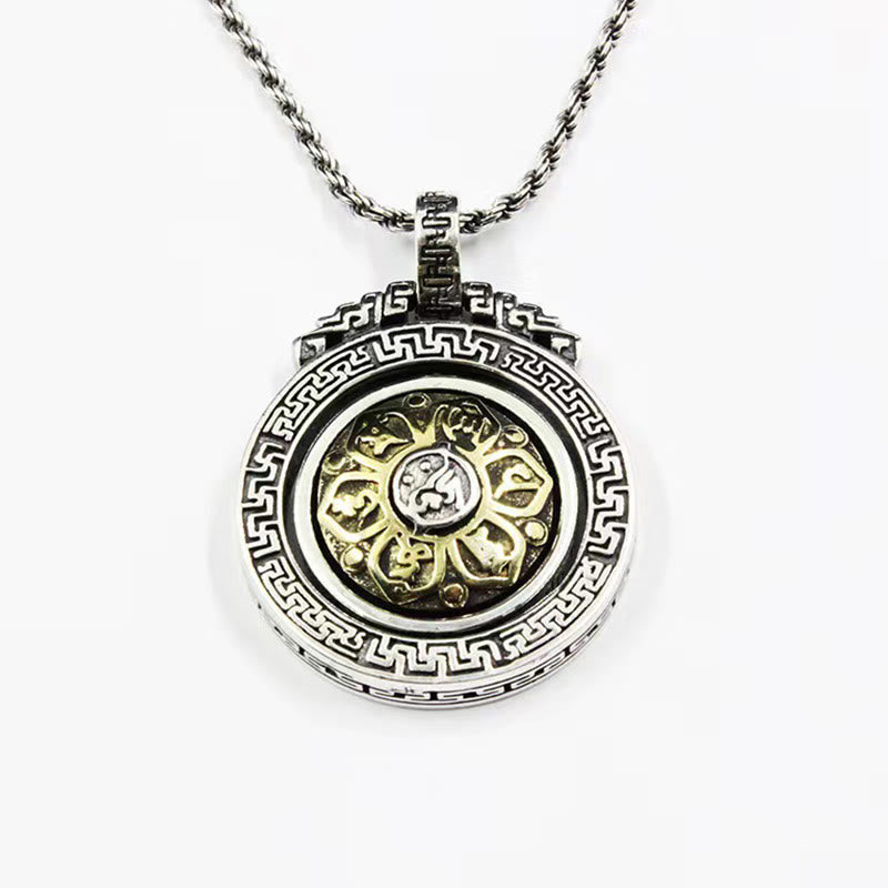 Om Mani Padme Hum Necklace | Copper Silver Rotatable Pendant